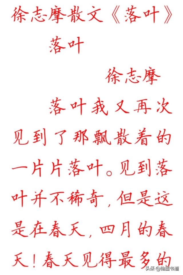 硬笔书法集字作品:徐志摩散文《落叶》