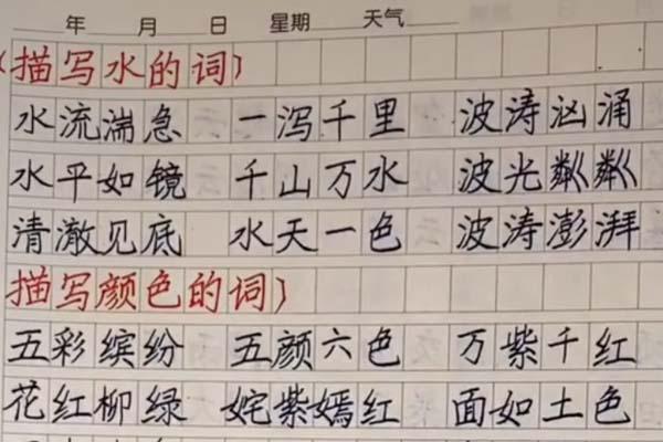 三年级学霸日常词语摘抄，字迹规整，家长传阅的焦点，老师盛赞